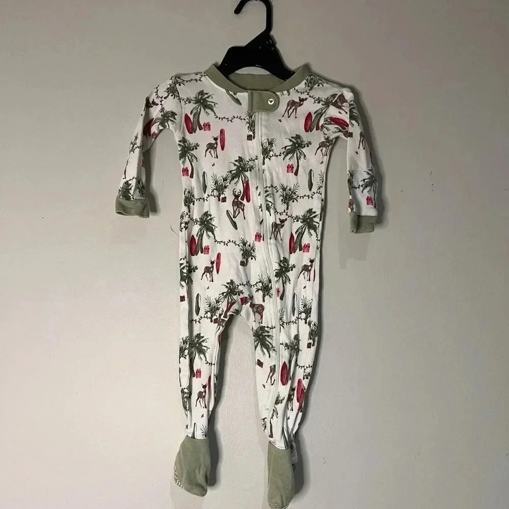 Burts Bees One Piece Zip Baby Christmas Pajamas Surf Deer, Size 6-9 Months
